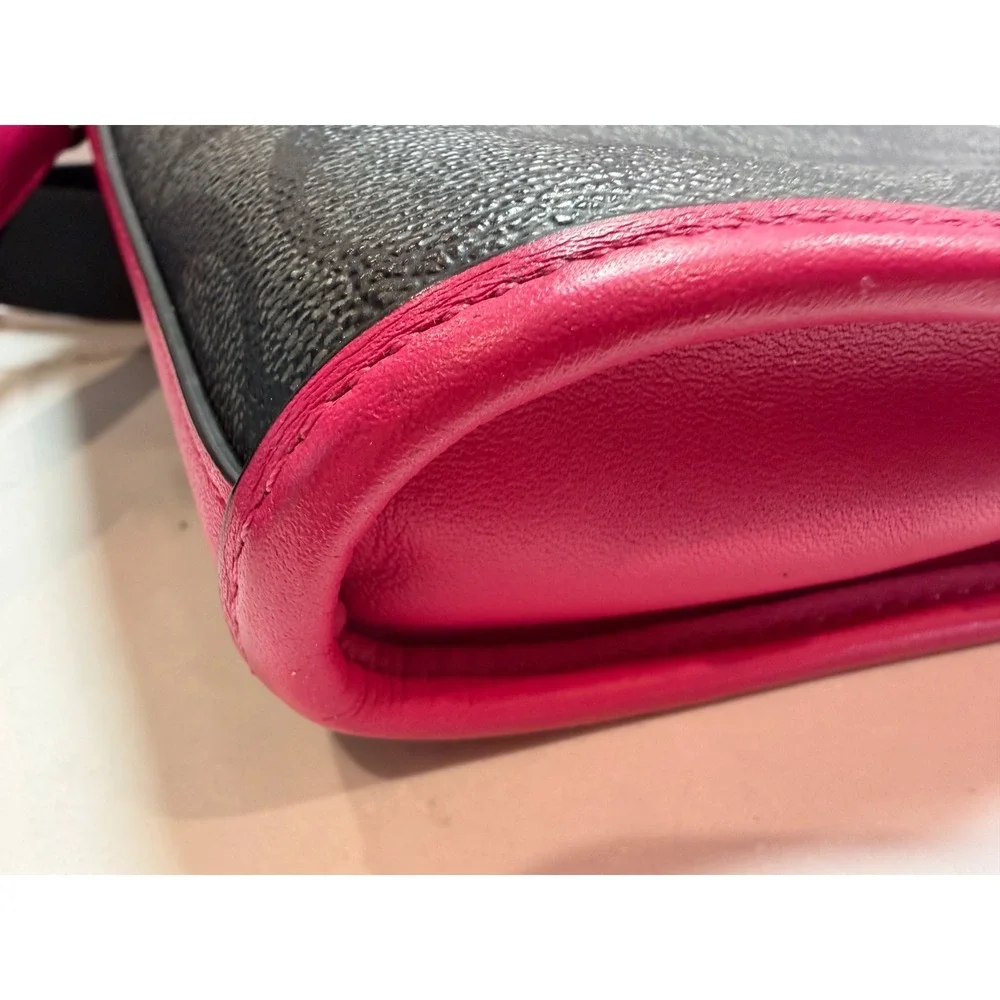 Coach Track Small Crossbody Bag Signature Canvas Charcoal Pink C2600